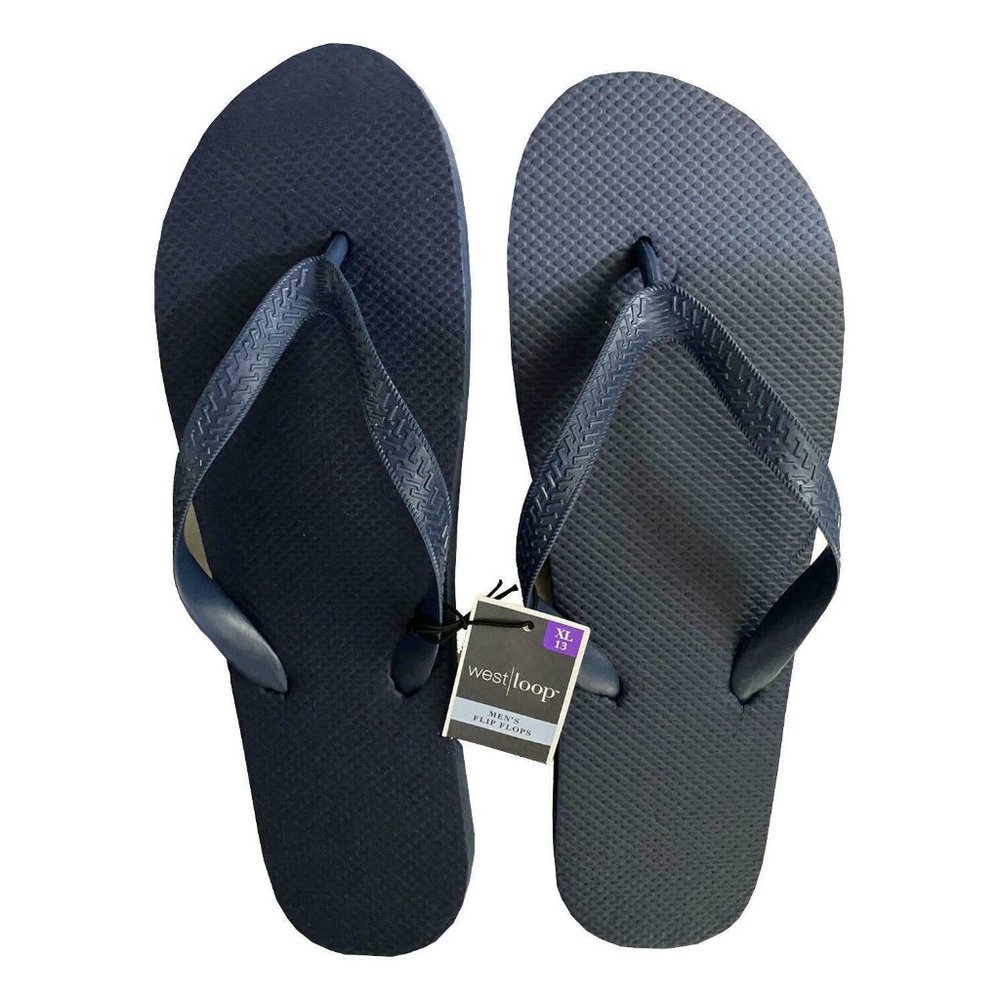 West Loop Men's Foam Flip Flops Sandals Shower Shoes Navy Blue Large L XL